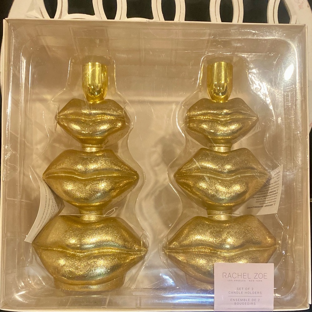NIB Rachel Zoe Metallic Gold‎ Lip Candle Holders